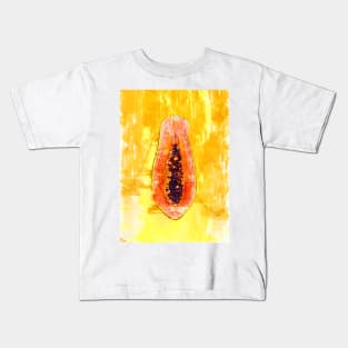 Half-Cut Papaya or Pawpaw Yellow Background - For Fruit Lovers. Kids T-Shirt